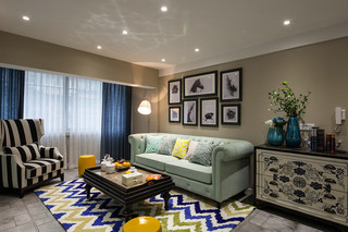 混搭时尚美式风格客厅地毯搭配效果图
