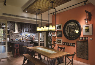 复古美式乡村工业风混搭餐厅背景墙室内效果图片