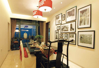 新中式餐厅复古相片墙效果图