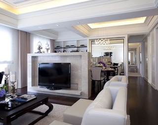 简洁纯净时尚现代公寓客厅大理石电视柜隔断效果图