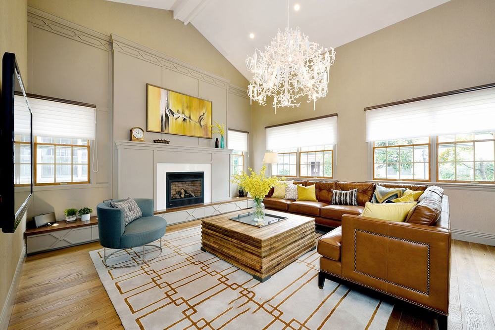 时尚清新明亮美式复古别墅客厅沙发效果图