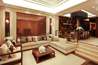 壮丽华贵现代中式别墅客厅设计装潢效果图