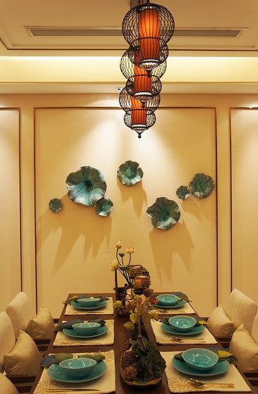 餐厅,背景墙,中式,米色,蓝色