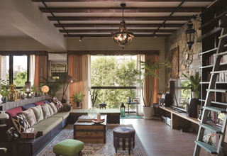 另类复古美式乡村混搭客厅木质吊顶图片