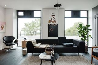 创意摩登北欧客厅黑色沙发装饰效果图