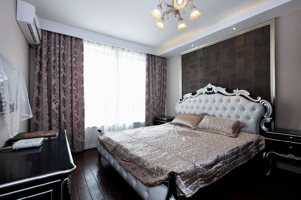 卧室,背景墙,窗帘,其它,新古典,欧式,白色,咖啡色