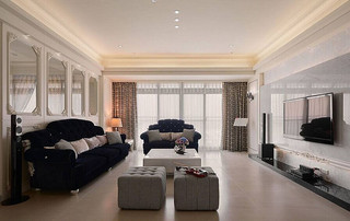 时尚优雅简欧风格客厅黑色沙发搭配效果图