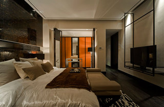 现代新中式卧室大理石背景墙效果图