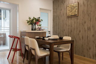 清新实用北欧原木风餐厅实木桌椅装修设计效果图