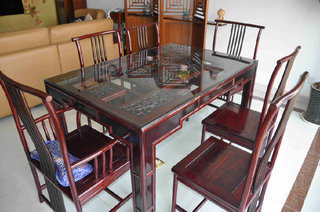 红木中式风格餐厅餐桌椅装饰效果图