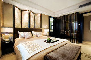古典雅致新中式卧室床头屏风效果图
