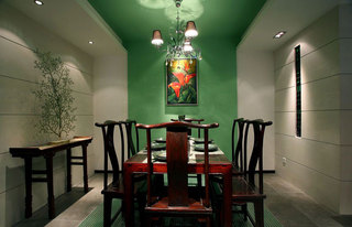 翠绿清新中式风格餐厅设计装修效果图