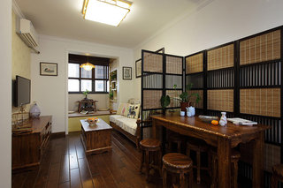 48平原木中式复古风一居室小户型效果图