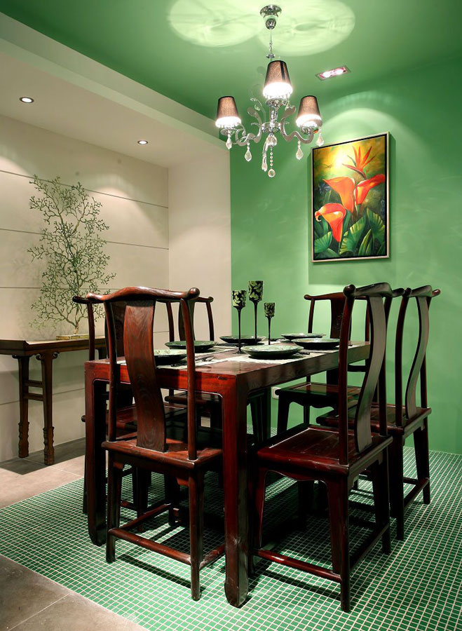 翠绿清新中式风格家居餐厅灯具装饰效果图
