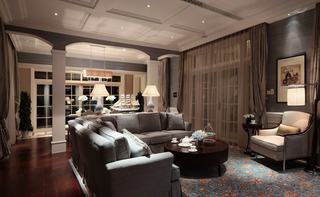 银灰色高贵美式客厅设计