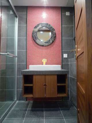 时尚简约中式卫生间台盆柜及背景墙效果图