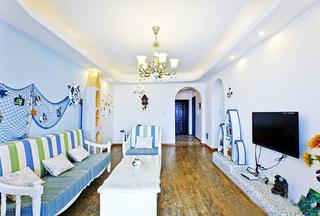 色彩艳丽地中海风格客厅沙发背景墙装修效果图