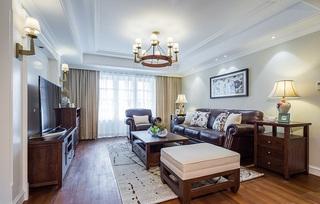 怀旧美式风格家居客厅真皮沙发效果图