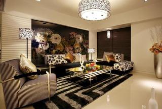 现代新古典混搭客厅牡丹背景墙设计效果图