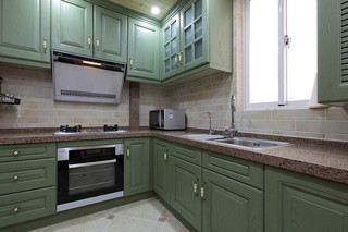 清新薄荷绿美式厨房橱柜效果图