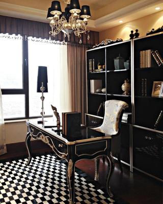 黑色古典欧式装修风格书房设计效果图