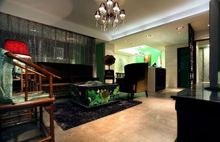 翠绿清新中式三室两厅设计装修效果图