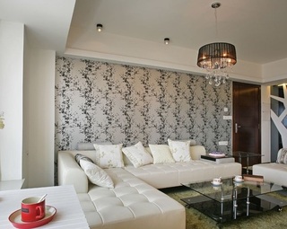 简洁时尚现代装修风格两居室客厅玻璃茶几地毯效果图