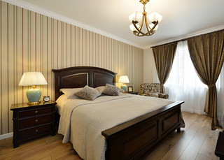 古朴悠闲美式风格居家卧室窗帘搭配效果图