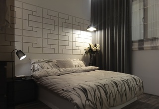 黑白时尚新中式卧室背景墙装潢设计