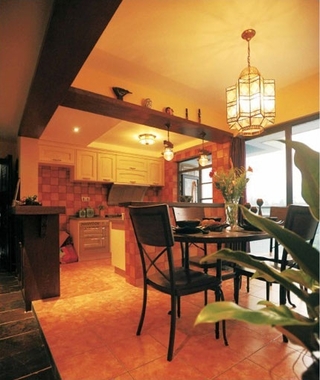120平米三居室美式复古农村风格房屋装修效果图餐厅装修图片