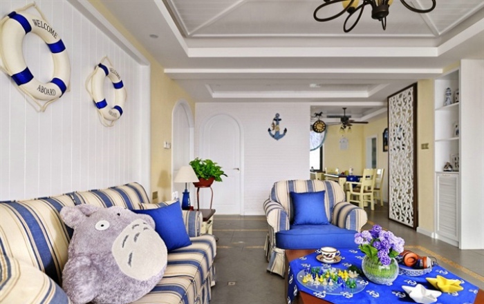 清新蓝色地中海美式混搭风格三居室案例欣赏