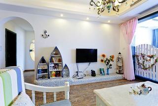 色彩艳丽地中海风格两室客厅沙滩地台设计效果图