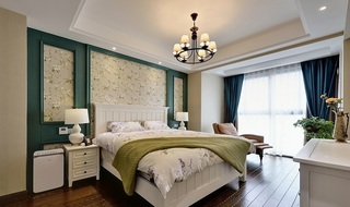 清新美式风格卧室床头背景墙效果图