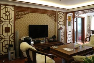 古典雕花中式客厅电视背景墙效果图