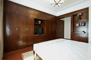 复古中式卧室实木订制衣柜家具效果图