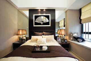 黑白经典时尚新中式卧室背景墙效果图