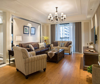 简易美式风格三室客厅沙发装饰案例图