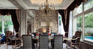高贵奢华摩纳哥欧式风格餐厅背景墙设计装修效果图