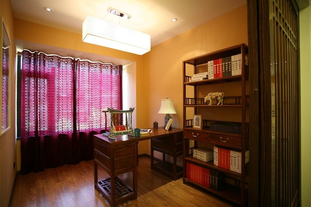 简约中式书房紫色窗帘装修效果图