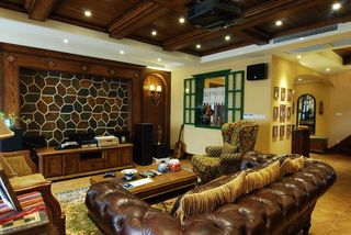 复古美式风格复式客厅设计装潢效果图片