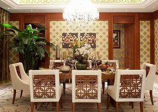 东南亚豪华风格设计别墅餐厅背景墙壁纸效果图
