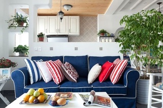 清爽地中海风格客厅蓝色小沙发效果图