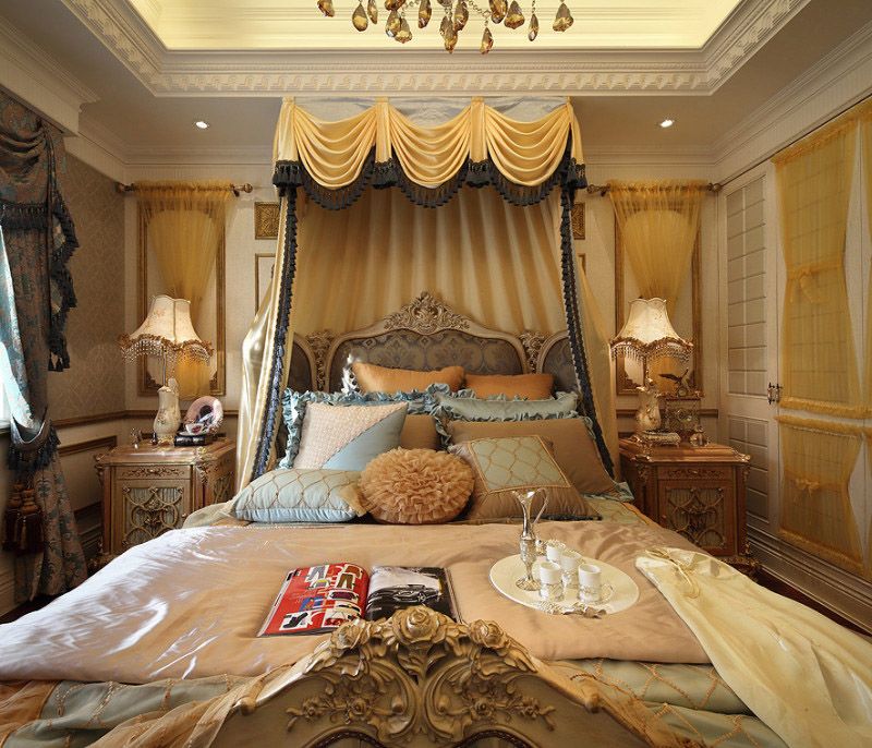 贵族欧式古典风卧室床头效果图