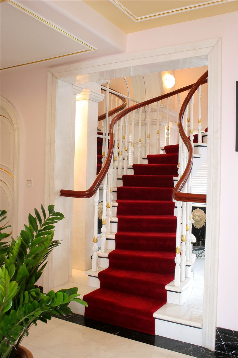 楼梯,欧式,现代,黄色,红色,咖啡色,白色