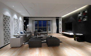 时尚摩登现代简中式客厅沙发镂空背景墙效果图