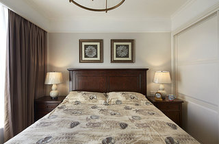 经典复古文艺美式侧卧室床头壁画效果图
