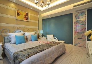清新简欧风格复式卧室背景墙设计装潢效果图