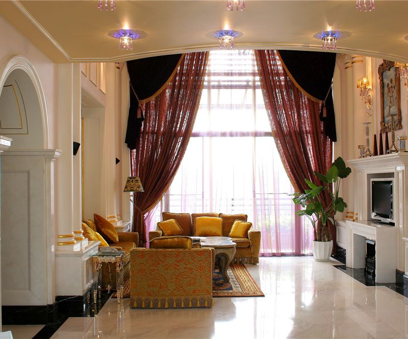 欧式现代风格别墅室内客厅灯饰装潢效果图