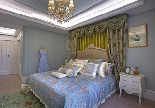 梦幻华丽欧式主卧室床头背景墙设计效果图