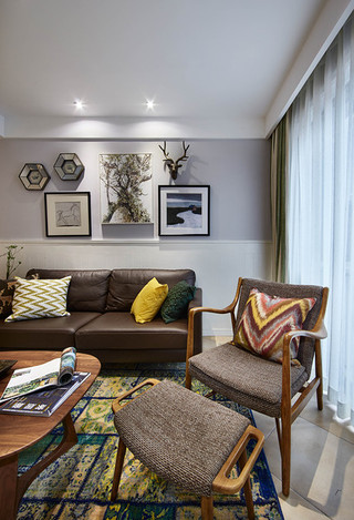创意混搭美式客厅沙发相片墙装饰效果图